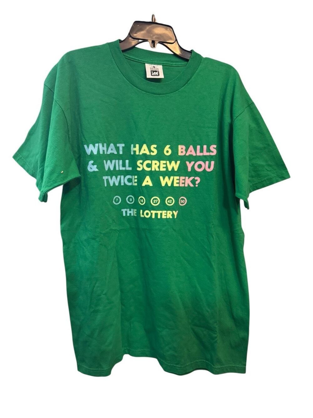 Vintage 90’s What Has 6 Balls Lottery Funny Novelty Gag Gift T Shirt Large
